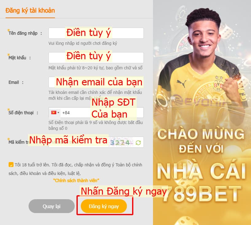 điền thông tin đăng ký tài khoảng 7789bet giao diện máy tính